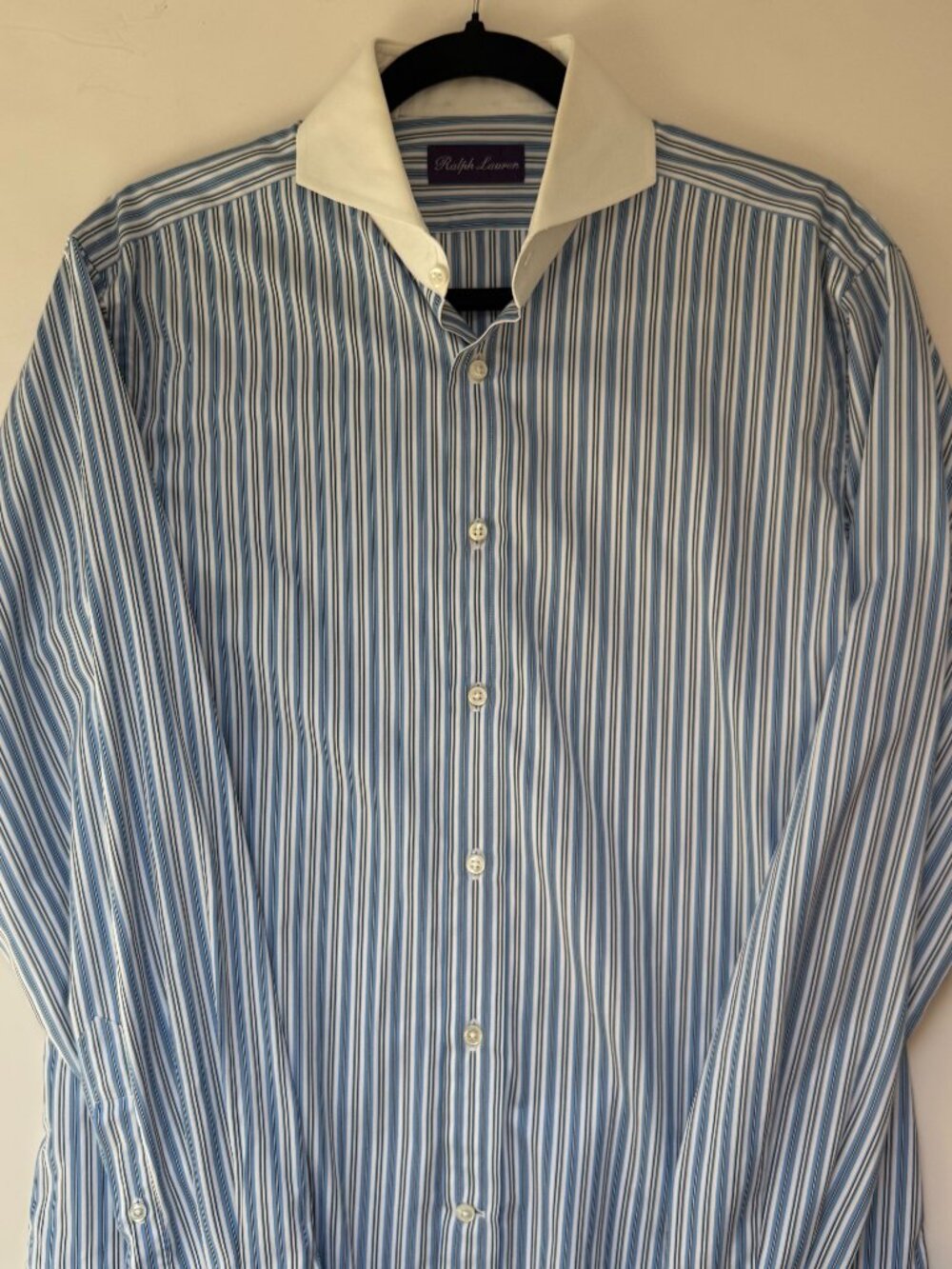 Ralph Lauren Purple Label Striped Dress Shirt Men's Size 15.5 Collar Blue White